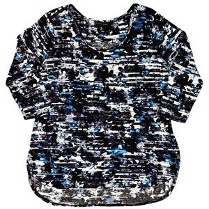 Mercer & Madison size large blue, white, & black shirt 3/4 sleeve scoop neck EUC